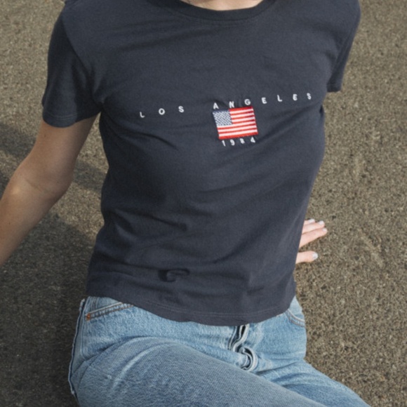 Brandy Melville Tops - Brandy Melville Navy Los Angeles American Flag Top